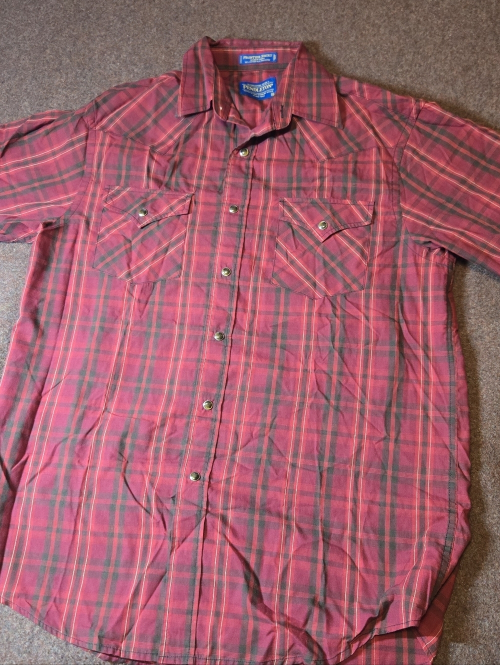 Pendleton Men's Red Plaid Western Frontier Shirt Pearl Snaps Bias Yoke Pockets